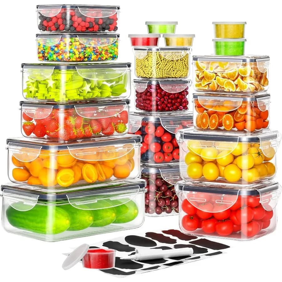 Set di 40 Contenitori per Alimenti con Coperchi Ermetici, 20 Contenitori e 20 Coperchi, Contenitori in Plastica Impilabili per Preparazione Pasti, 100% Ermetici