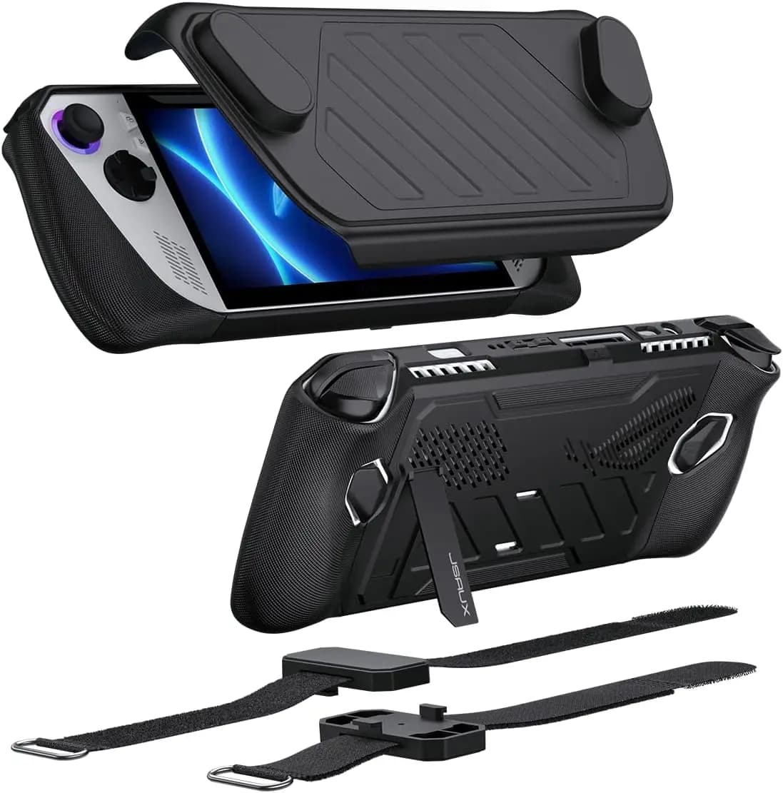 ROG Ally ModCase, custodia PC0109 ROG Ally include guscio anteriore staccabile, custodia protettiva posteriore con staffa, due cinturini in velcro