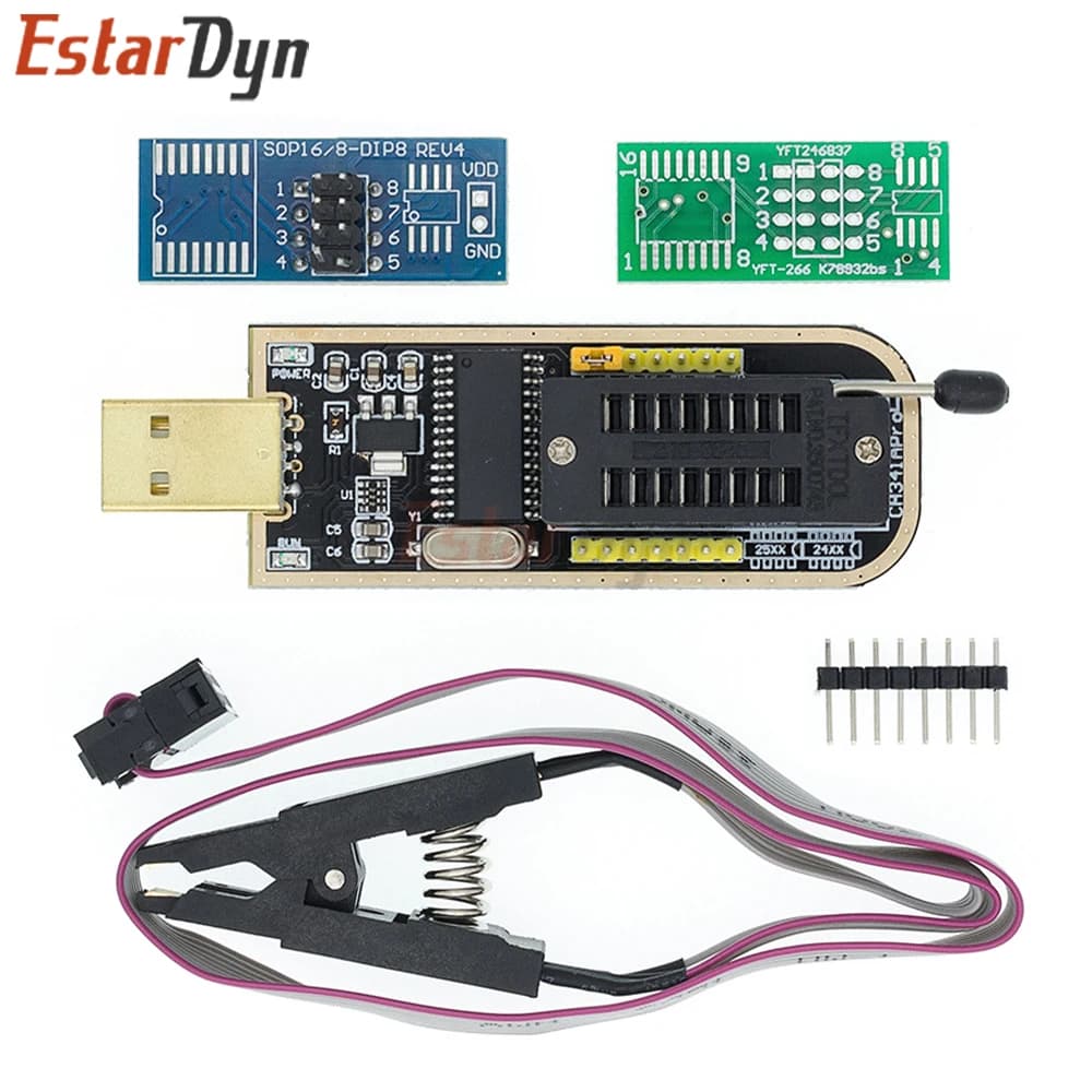 Modulo Programmatore USB Estardyn CH341A CH341B con Clip di Test SOP8, Supporta EEPROM Flash BIOS Serie 24/25/93 per PC Fai-da-Te