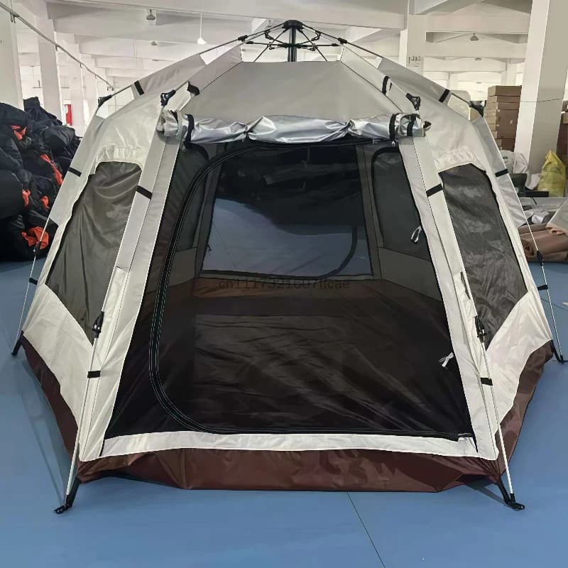 Automatic Quick Open Hexagonal Camping Tent, 5-8 Person Large Space, Foldable Waterproof Windproof Sunshade Tent for Outdoor Fam