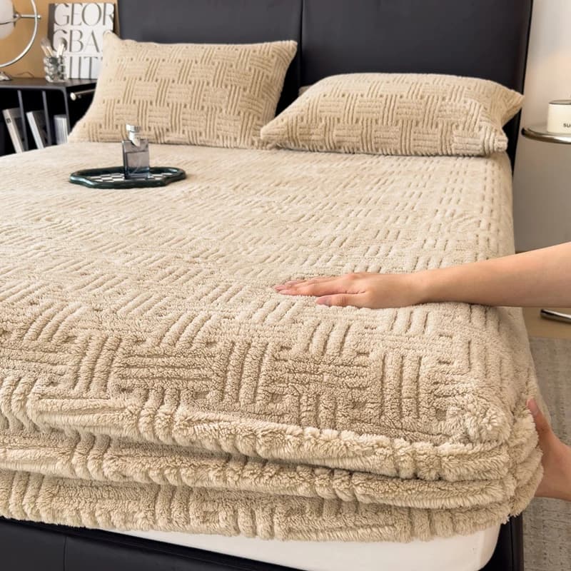 Lenzuolo con angoli in peluche goffrato invernale, morbido e caldo, in velluto corallo, coprimaterasso, set di lenzuola elastiche con tasca profonda queen size