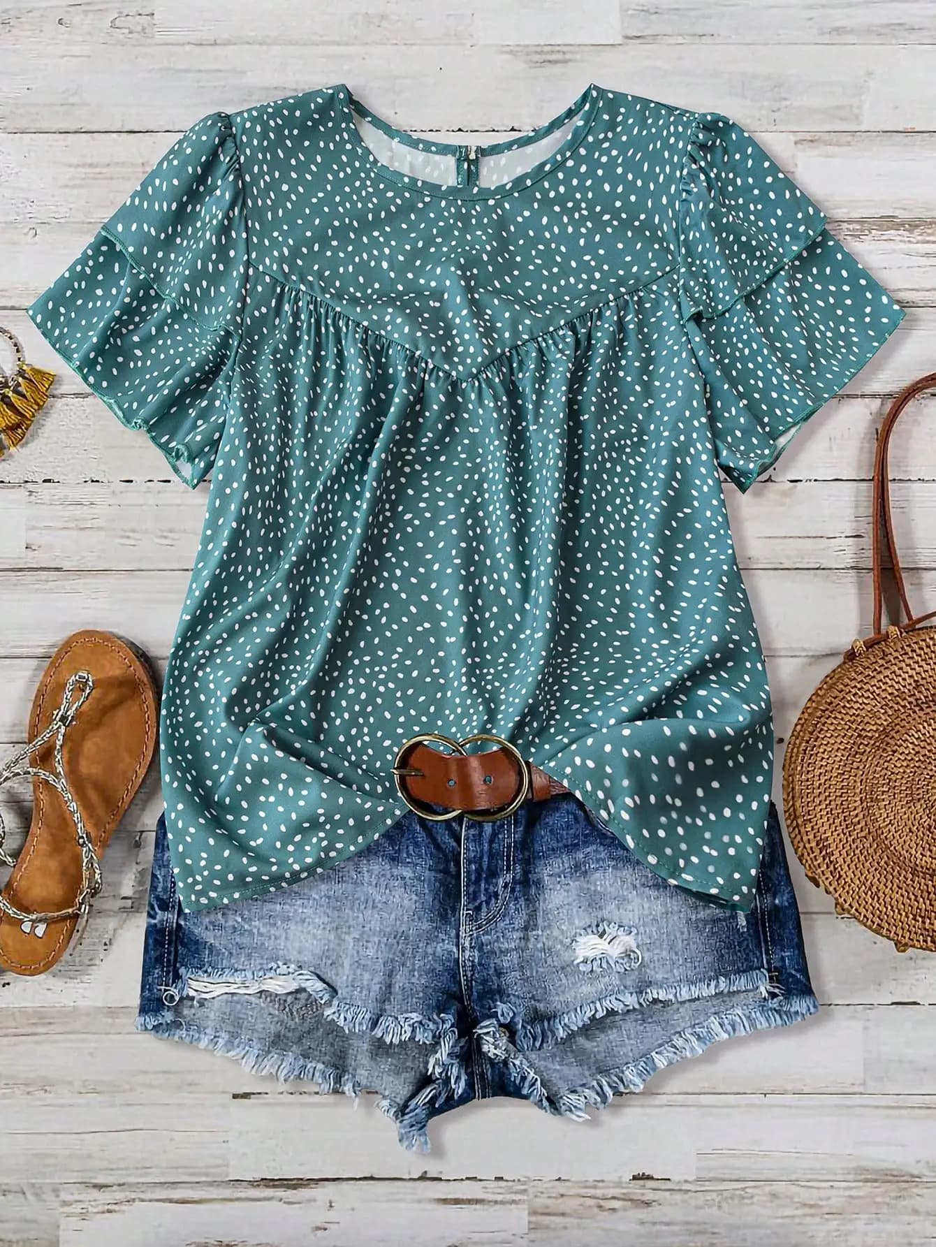 Short sleeve shirt printed to casual polka dots by holiday size for women