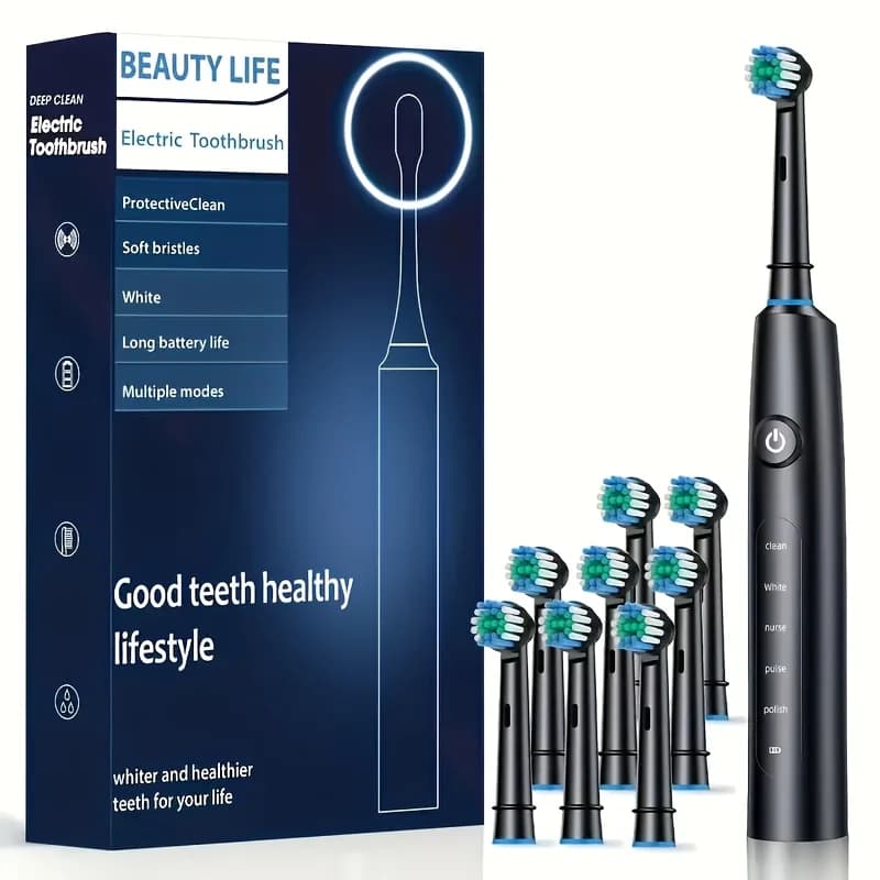 Rotary Electric Toothbrush Deep Cleaning for Adult Ultrasonic Toothbrush with 4/8 Pieces Charging Spare Parts