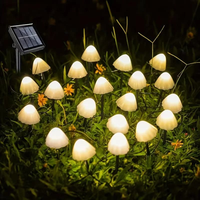 Luci Solari a Stringa a Forma di Fungo, Lampade LED Solari da Esterno per Giardino, Patio, Terrazza, Sentieri e Decorazioni Paesaggistiche