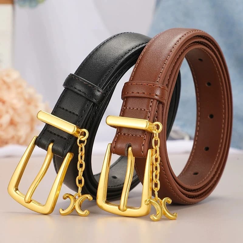 Cintura da donna con fibbia a catena in pelle, minimalista e versatile, in pura pelle di vacchetta, per jeans, abiti, gonne e pantaloni