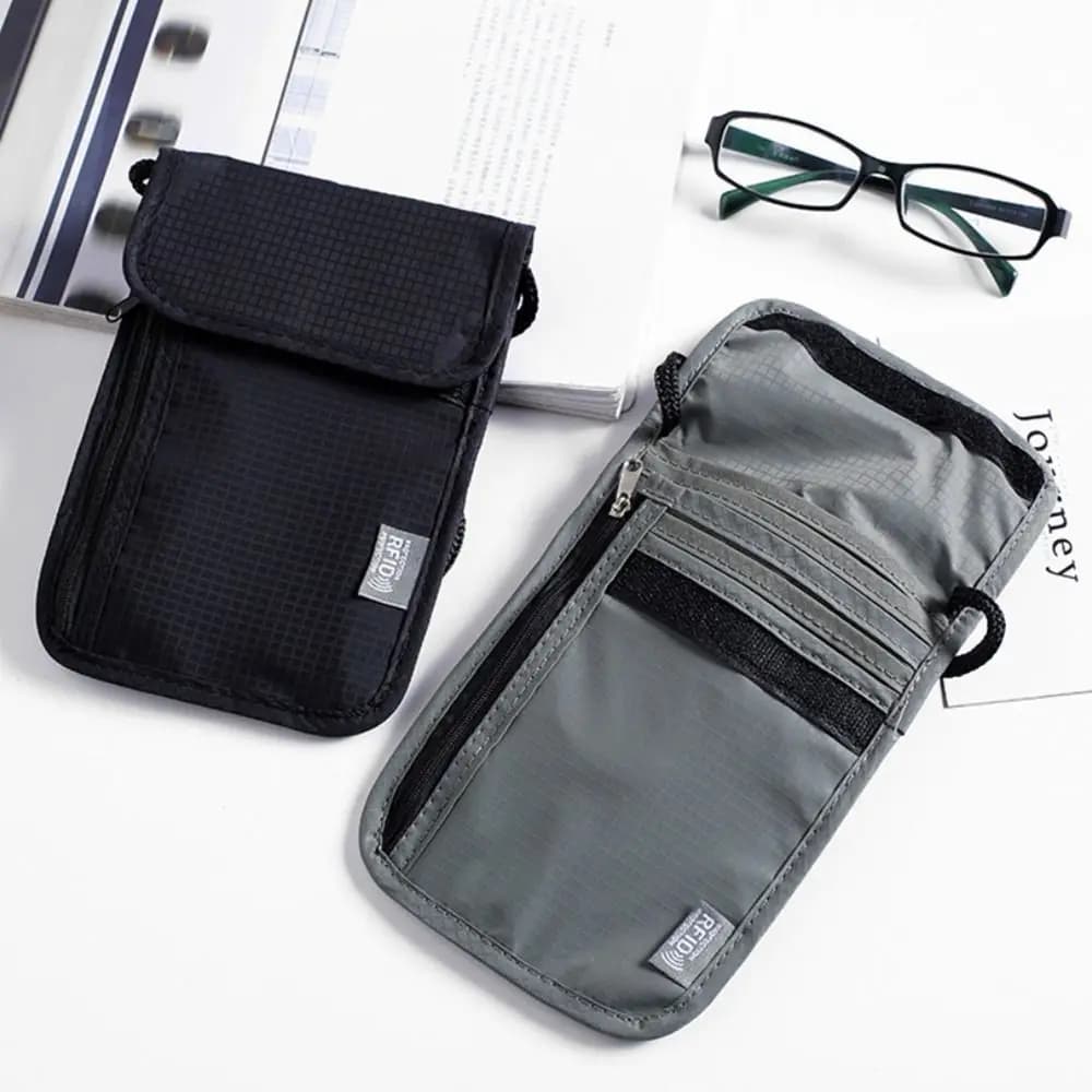 Borsa Unisex in Nylon RFID per Passaporto e Documenti, Impermeabile, Multifunzionale, Portadocumenti da Collo per Donne