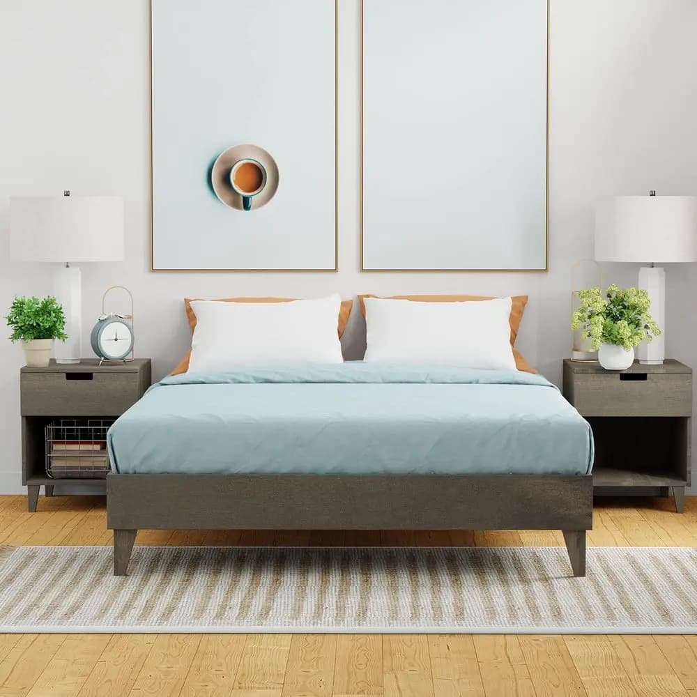 Letto matrimoniale in pino massiccio grigio Barnwood - Base a doghe, facile da montare