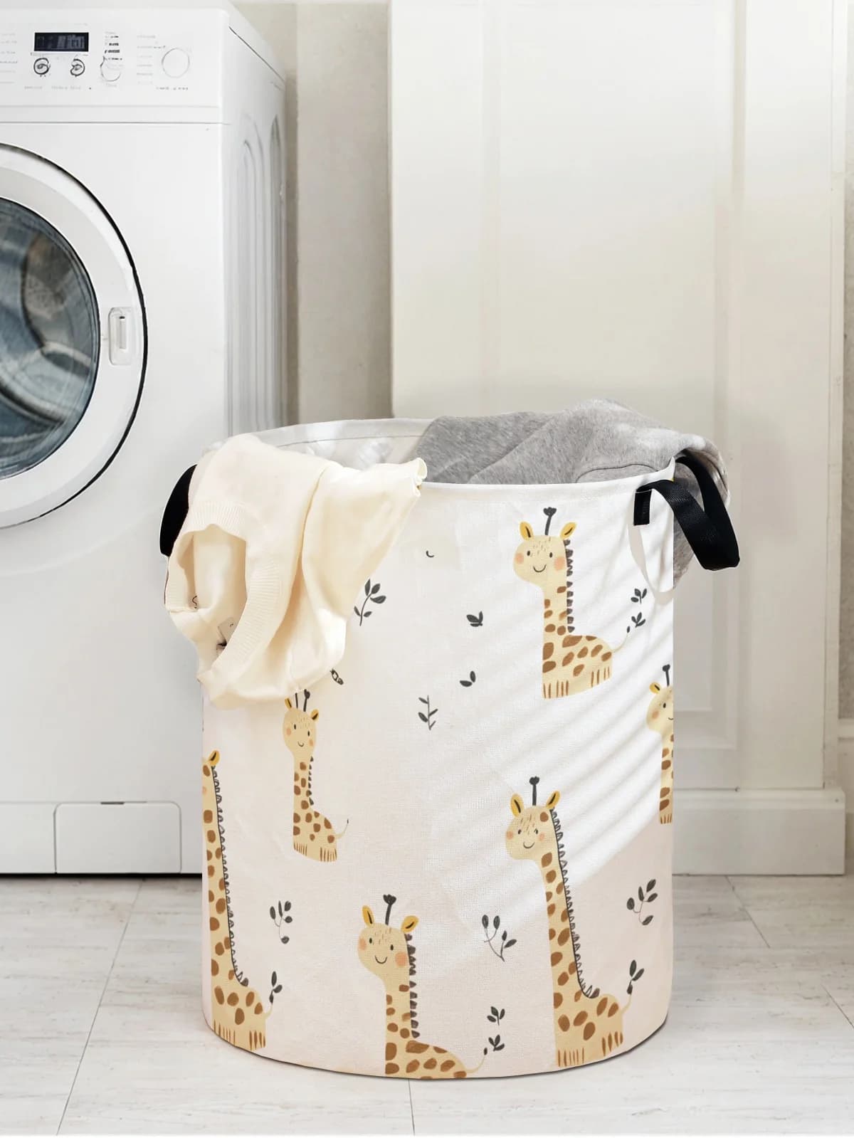 Scatola portaoggetti circolare con stampa motivo giraffa, adatta per riporre vestiti e libri, comoda per cesti portabiancheria