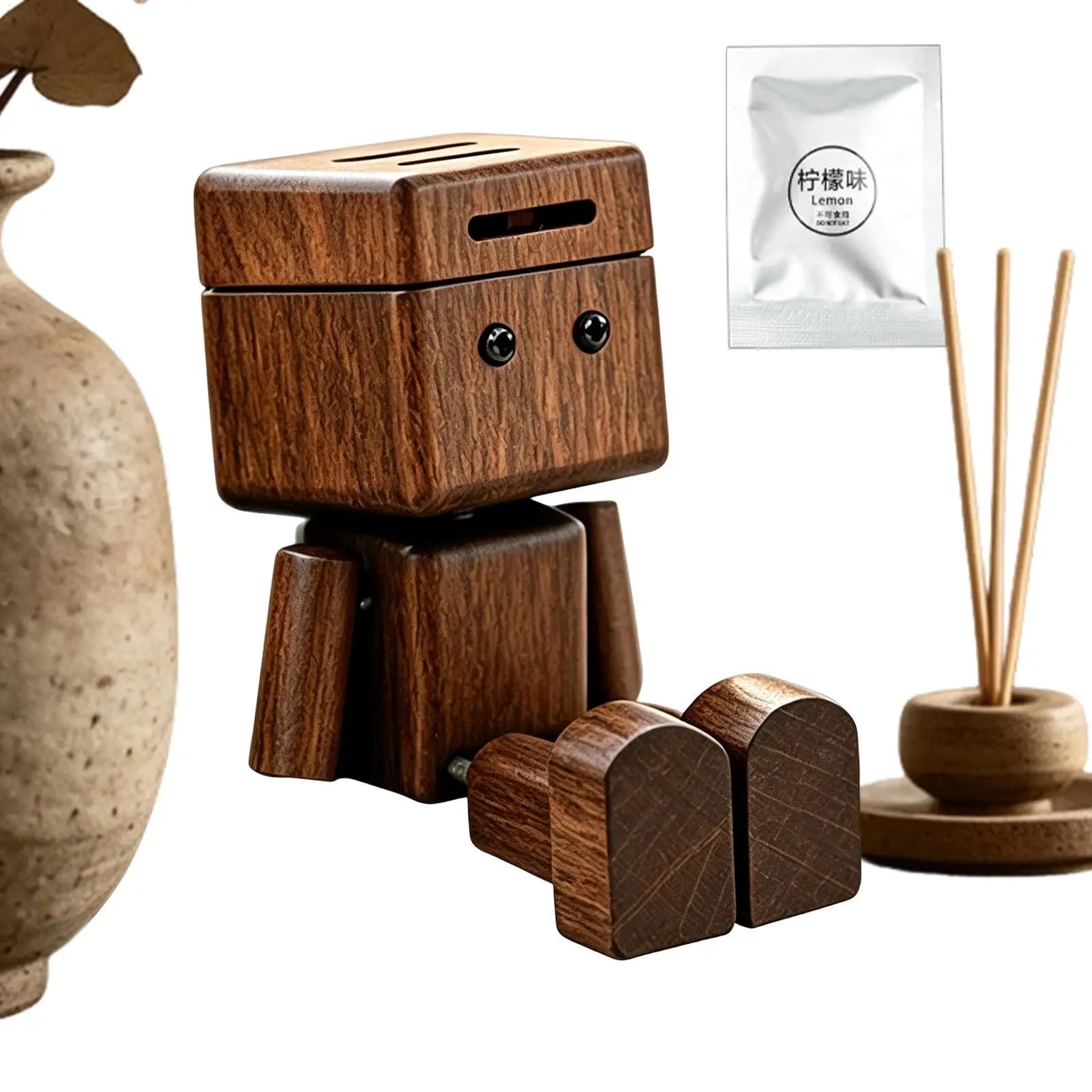 Wooden Robot Shape Auto Fragrance Air Freshener Stylish Vehicle Interior Decoration for Trucks RVs Car Ornament Accessory