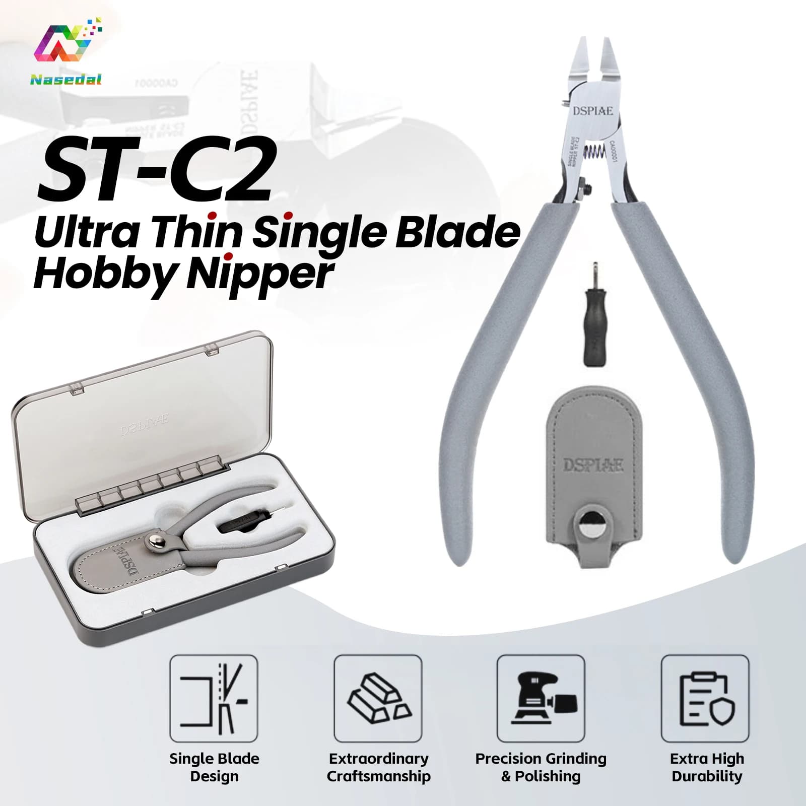 DSPIAE ST-C2 Pinza per hobby a lama singola ultra sottile con scatola di immagazzinaggio Taglio di precisione per kit di costruzione di modelli militari Gundam fai-da-te