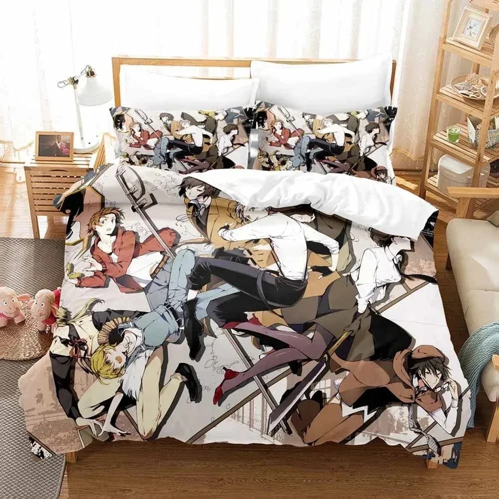 Anime Bungo Stray Dogs Set biancheria da letto Cartoon Copripiumino e federe Queen Full Size Regalo per bambini Decor Biancheria da letto per la casa