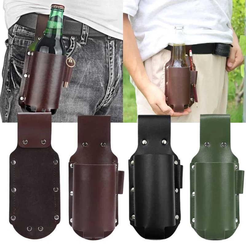 Multicolor PU Leather Beer Bottle Waist Holder Belt Clip Beverage Holster With Bottle Opener Outdoor Party Accessory