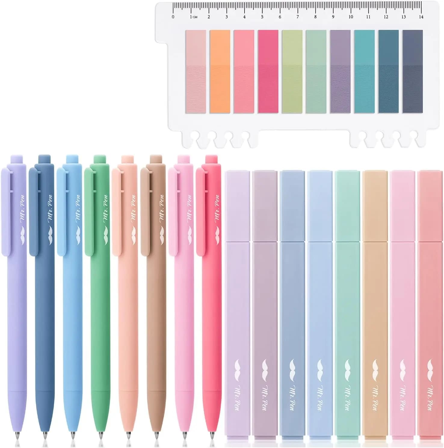 Set di 16 Evidenziatori Pastello e Penne Gel con 200 Segnapagina Adesivi, Punta Fine 0.7mm, Senza Sbavature per Studio Biblico e Diario