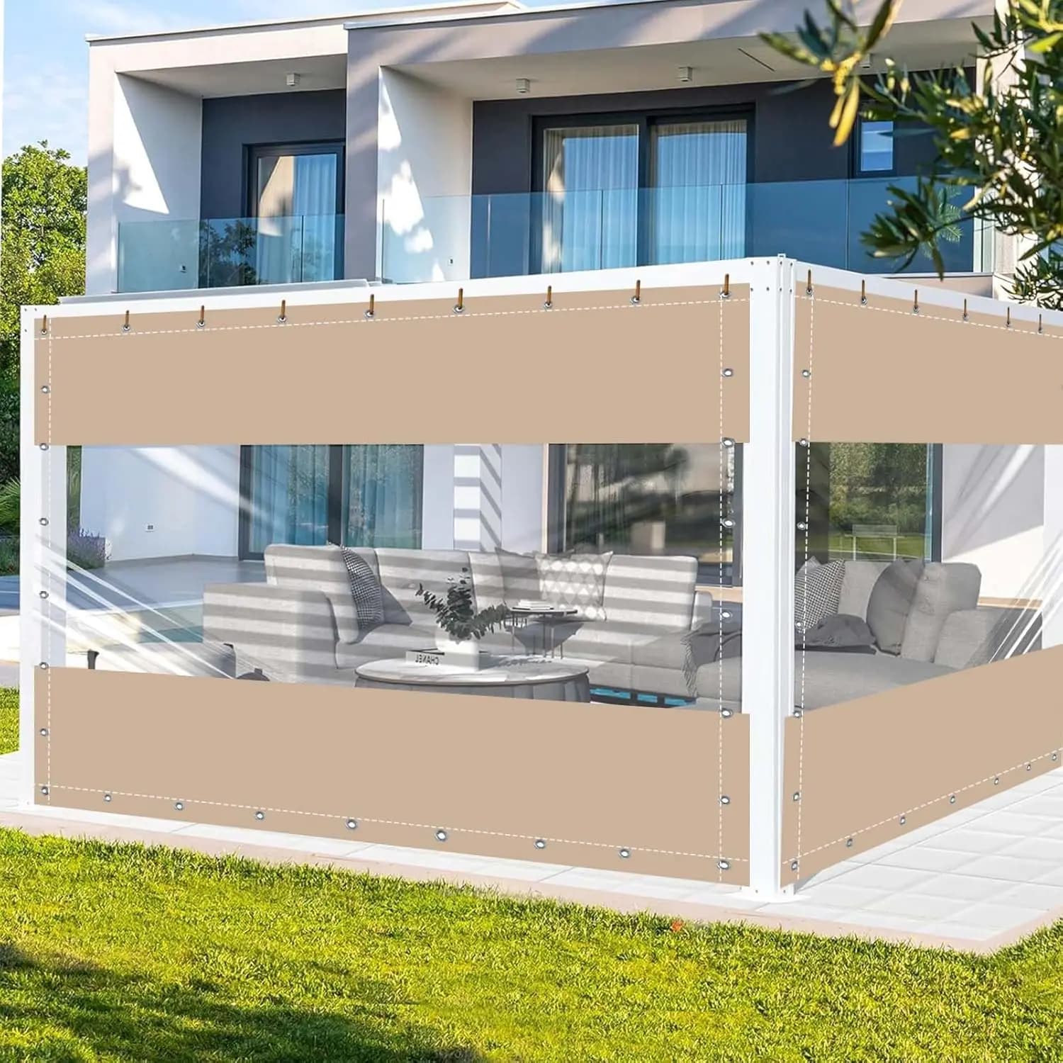 8'H x 15'W Clear Vinyl Curtains for Patio, 19oz Heavy Duty PVC Tarp with Grommets, Waterproof & Cold Resistant to -4℉ for Pergola, Balcony, Porch, Gazebos