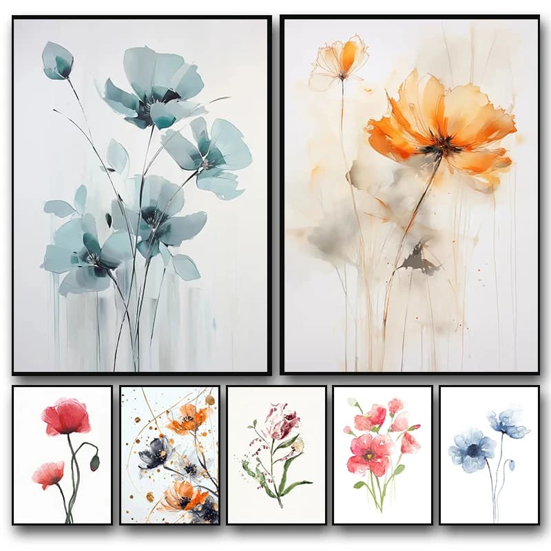 Poster Artistico con Fiori Acquerellati, Stampe per Pittura Diamantata, Quadri da Parete Moderni per Soggiorno e Camera da Letto, Decorazioni per la Casa