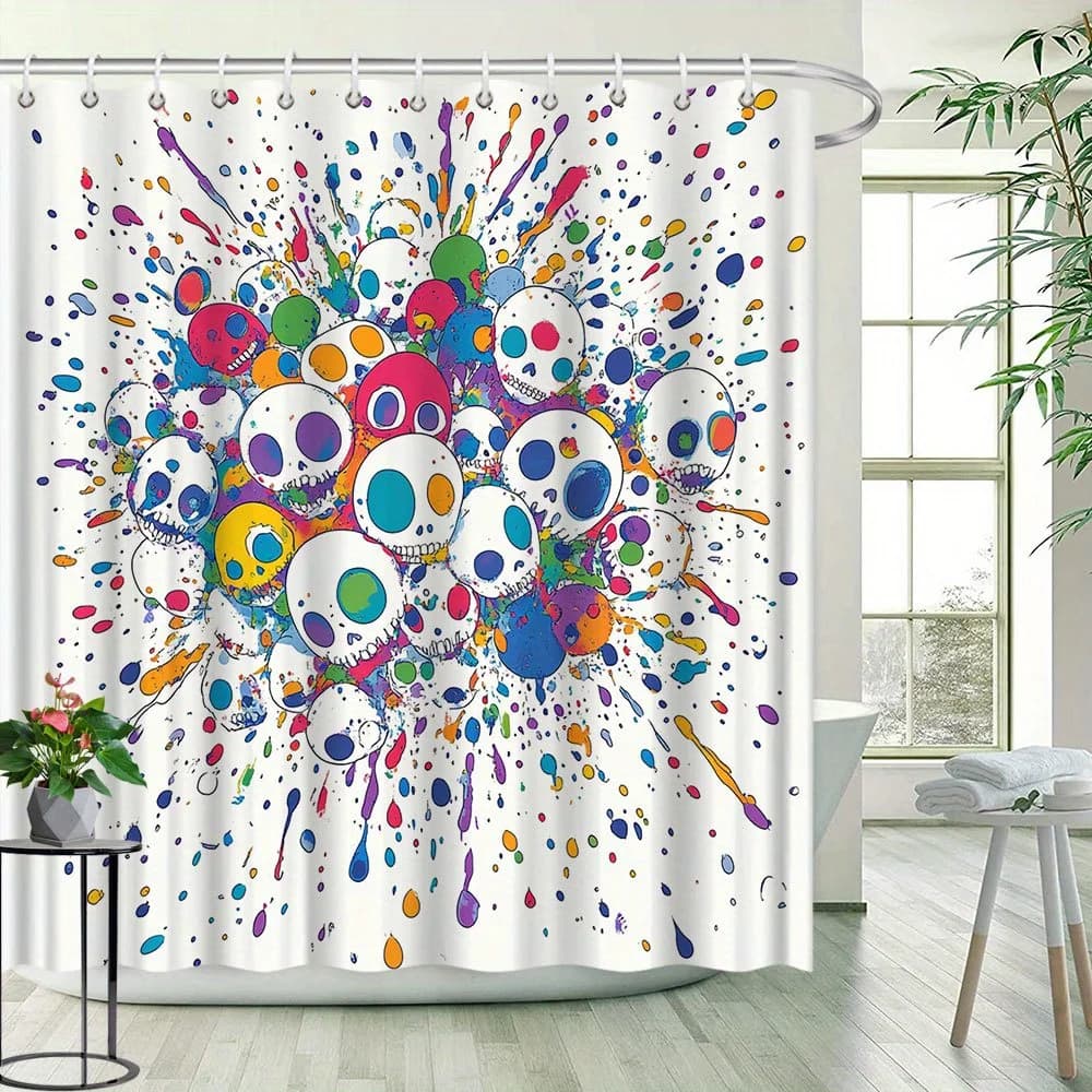 Tenda da doccia con teschio di Halloween: design colorato, collezione di teschi vibranti, aggiunge mistero, arredamento da bagno in poliestere