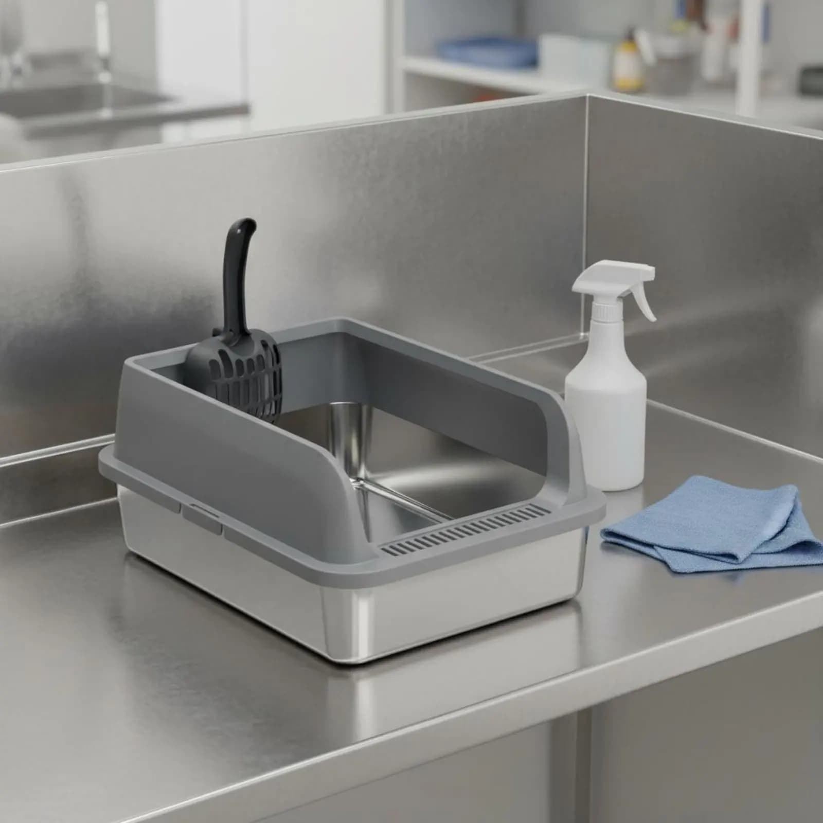 Lettiera per Gatti in Acciaio Inossidabile Anti-Schizzi Semi-Chiusa, Toilette per Animali Domestici Facile da Pulire, Resistente alla Ruggine per Gatti