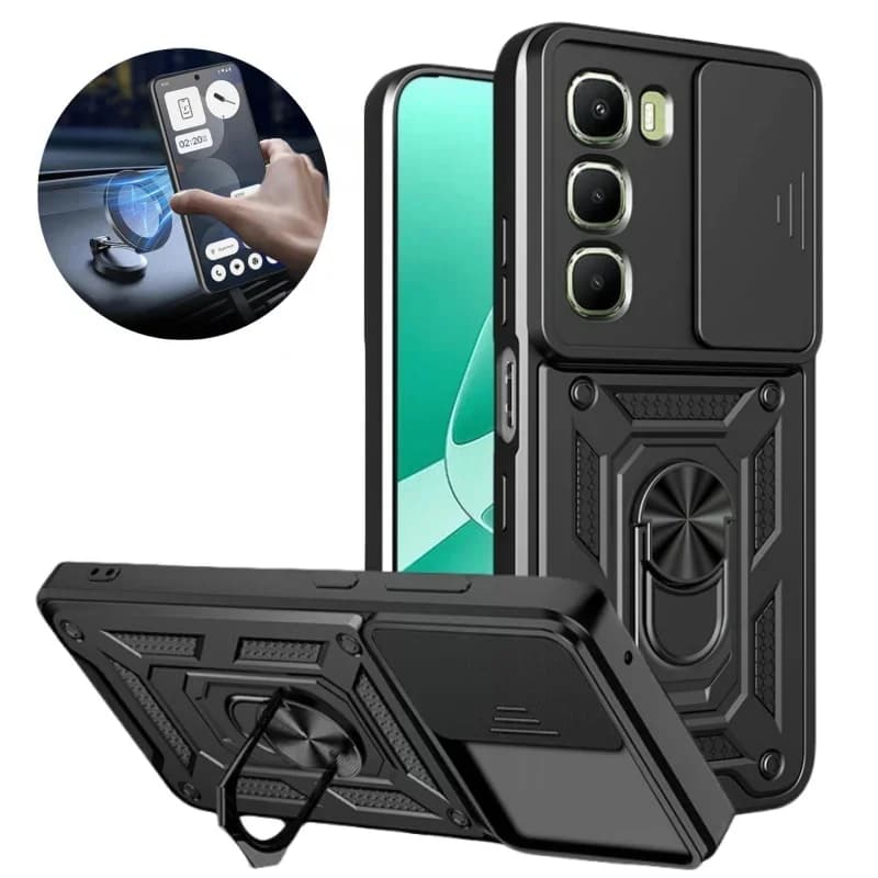 Custodia Protettiva Slide Lens Armor per Infinix Hot 60 Pro 4G Hot60 Pro+ Plus 60Pro 60i con Anello Magnetico e Supporto Integrato