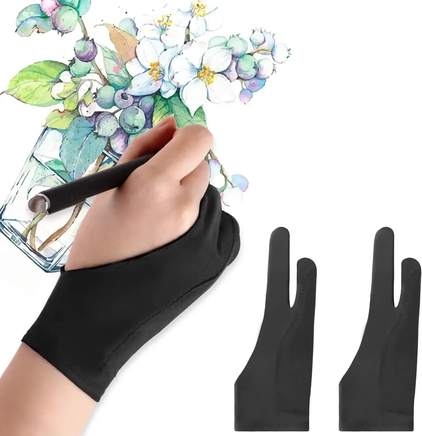 Guanti Anti-Touch a 2 Dita per iPad/Tablet da Disegno - Guanto per Arte Digitale con Fibra di Nylon Liscia | Previene le macchie sui
