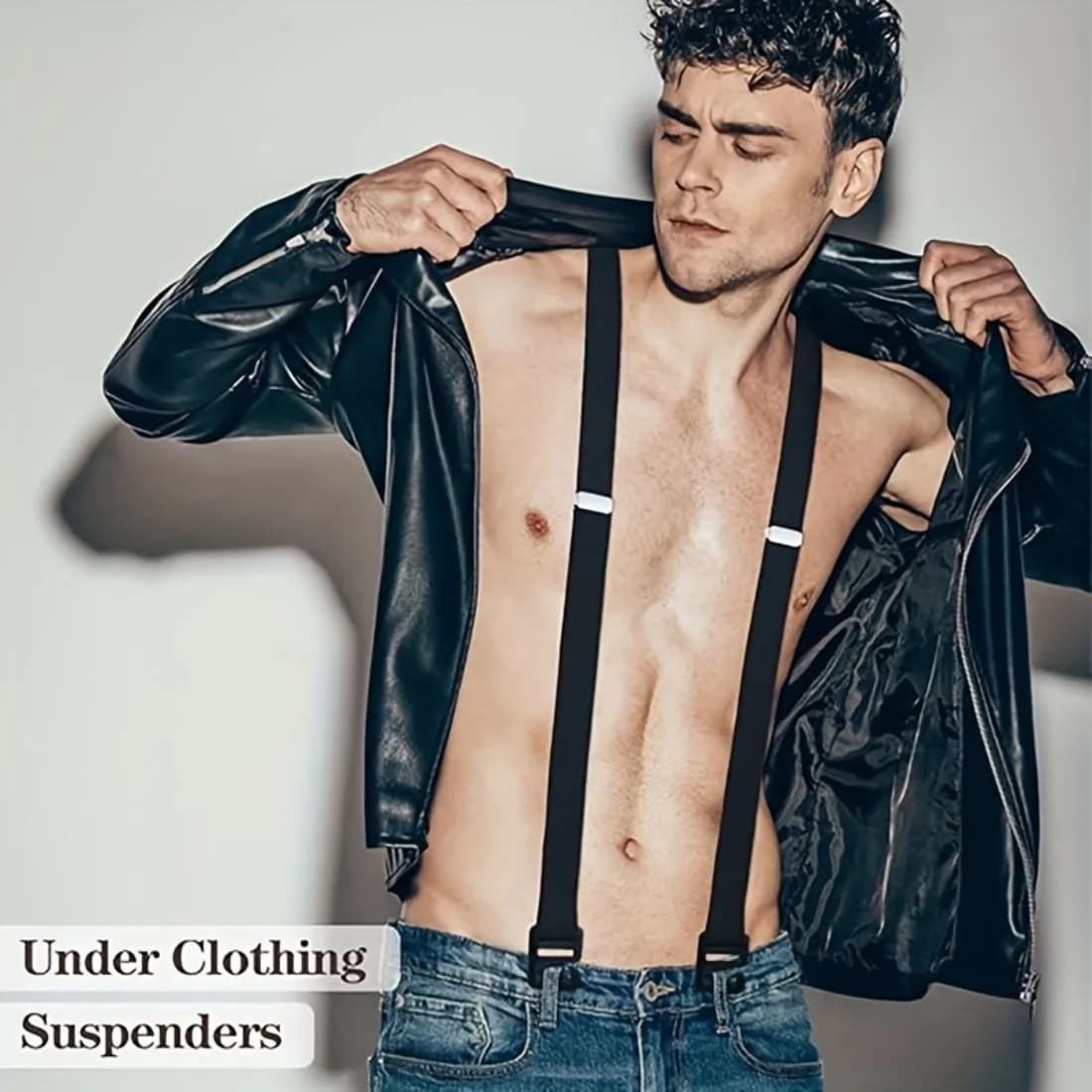 Bretelle da uomo in poliestere nero – Cinghie elastiche regolabili con fibbie in plastica, comode e resistenti, confezione da 2
