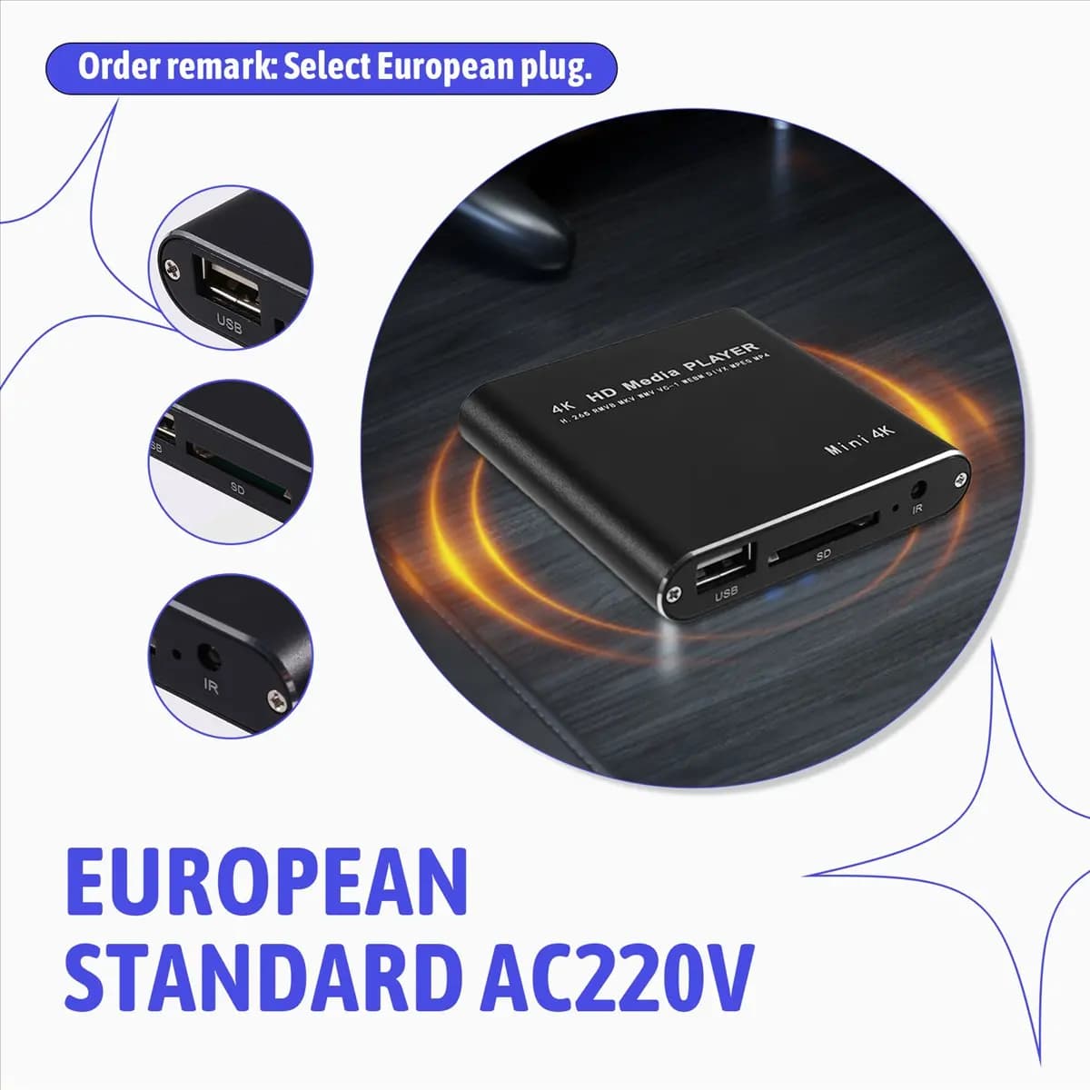T1485C-Multimedia Player Full HD 4K USB External Media Player TV Box with SD Media HDD Player EU Plug HOT