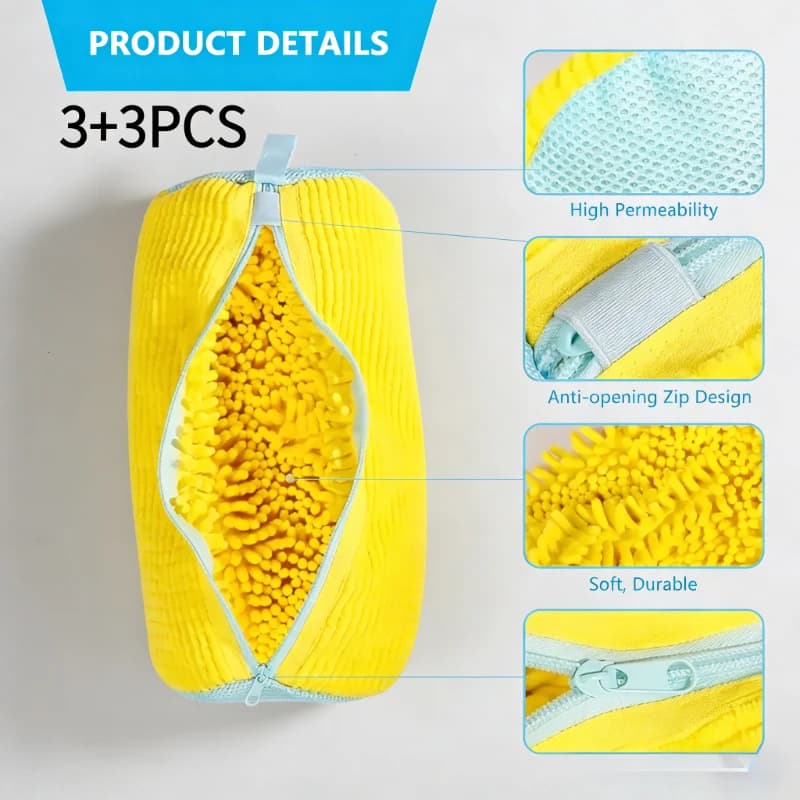 Set di 6 Sacchetti Resistenti per Lavaggio Scarpe con Spazzola, Sacchetto Detergente per Sneakers e Scarpe Casual