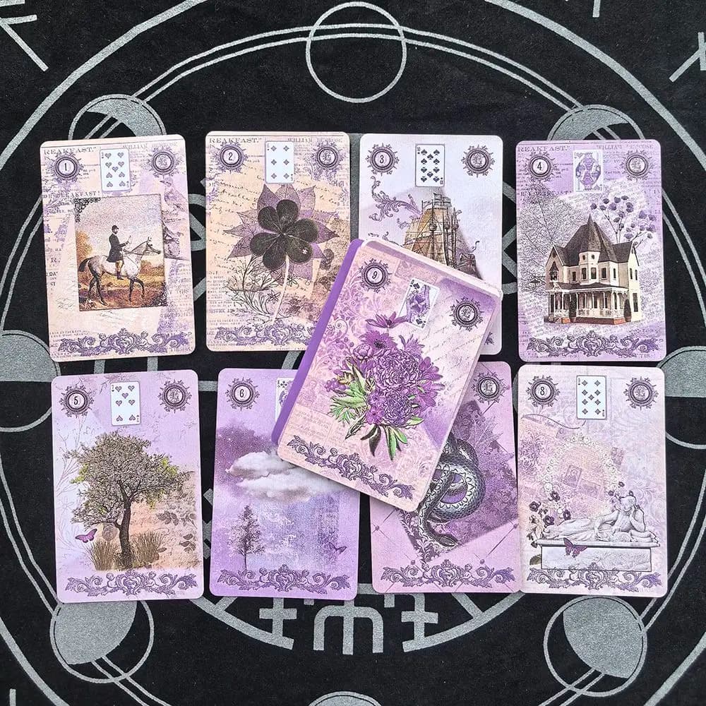 Mazzo di carte Lenormand alla lavanda 9*6 cm - 36 carte con illustrazioni botaniche vintage, estetica viola shabby chic, alternativa al tarocchi
