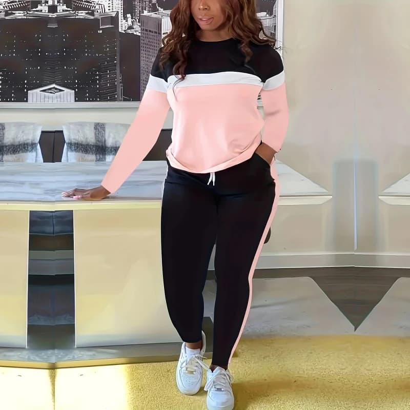 2 Pieces Women's Sets 2023 Winter Autumn Stripe Print Pullover Suit Tops And Pants Suits Two Piece Set Sports Tracksuit Outfit