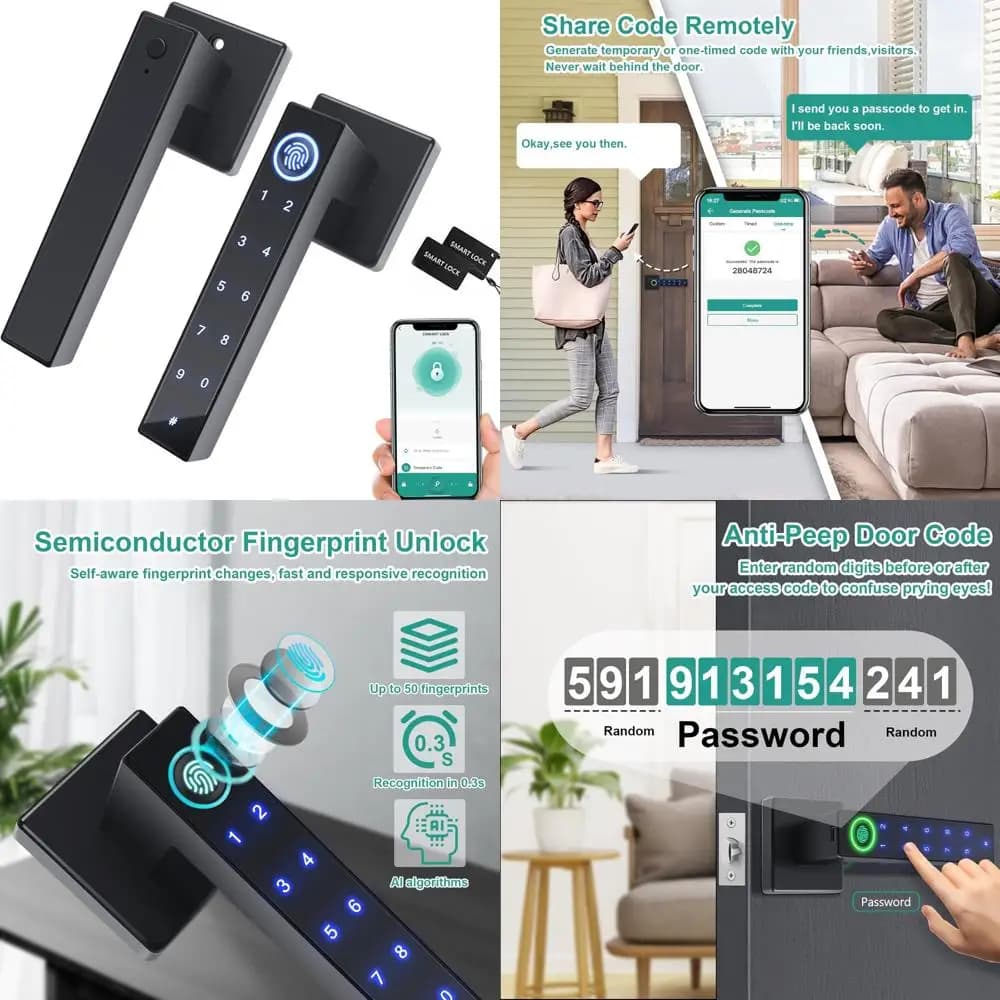 Serratura biometrica per porta d'ingresso senza chiave con codice di accesso digitale e tocco elettronico, maniglia per porta intelligente per un accesso sicuro