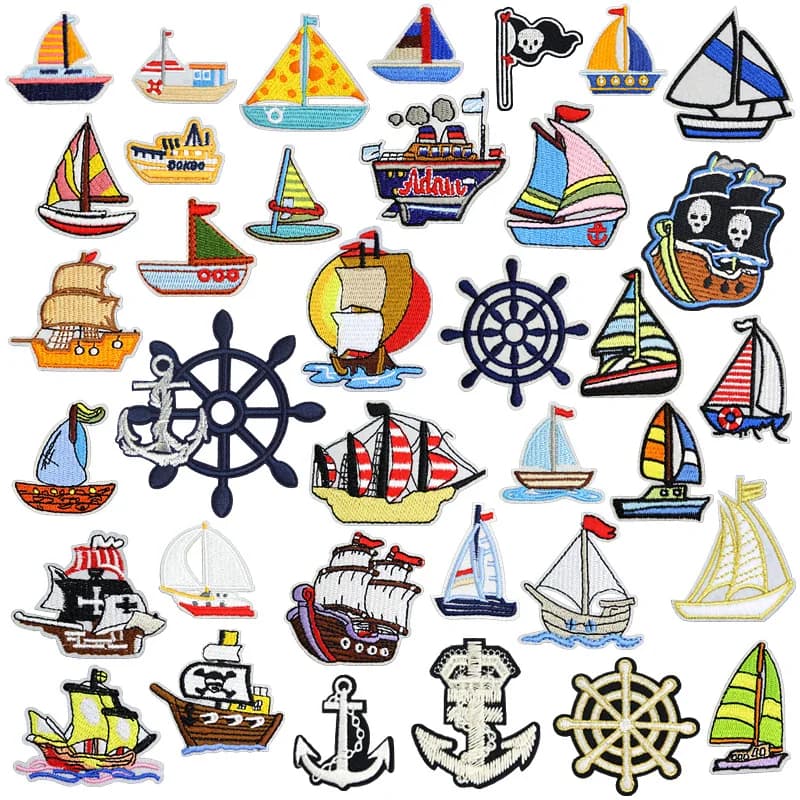 Toppa ricamata per barche a vela pirata Toppe termoadesive fai-da-te per la decorazione dei vestiti Adesivi per ancoraggio per barche a vela Appliques Zaino Scp