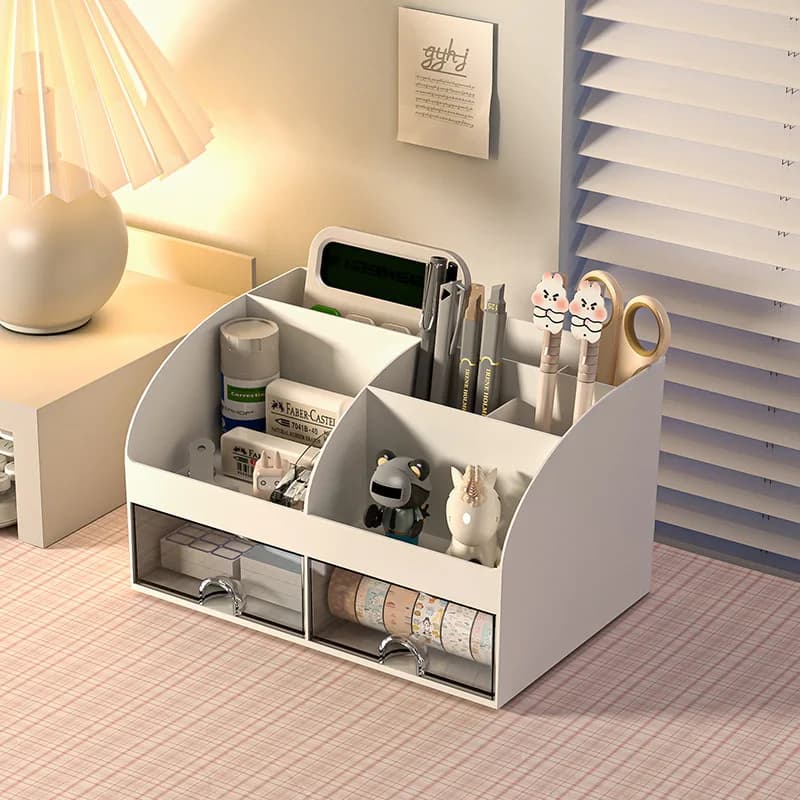 Transparent table organizer for table cosmetics with drawers fixed shelves for office desks