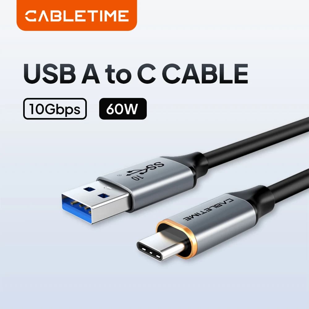 Cavo USB C CABLETIME 10Gbps, Cavo di Ricarica Rapida USB Tipo C, Trasmissione Dati Veloce QC 3.0 60W, Cavo Intrecciato per Smartphone e SSD