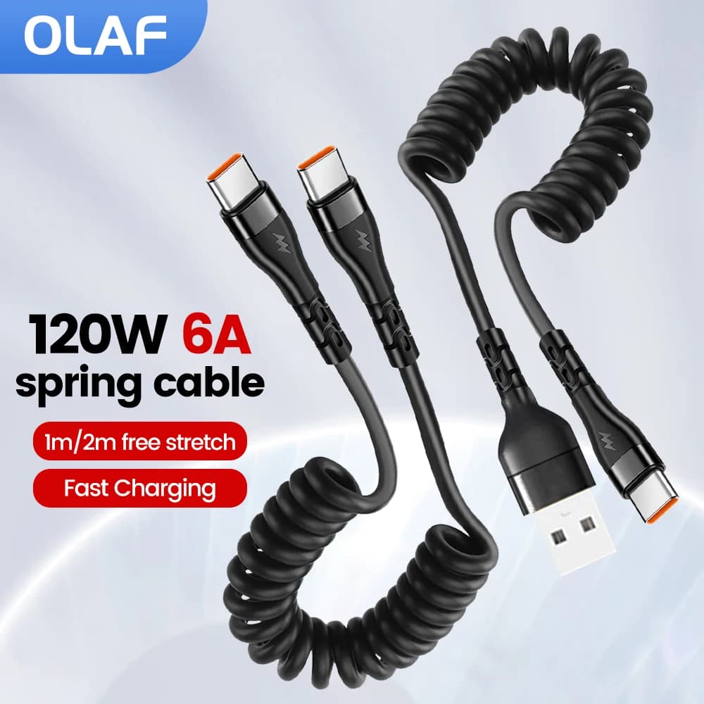 Cavo a molla da 120 W 6A Super ricarica per Samsung S24 S23 Cavo da USB C a USB tipo C per iPhone 15 Plus Xiaomi 11 Caricatore rapido 3.0