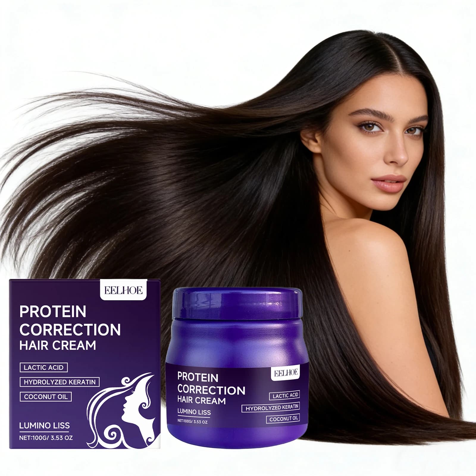 Crema Lisciante Proteica per Capelli, Riparazione Danni da Frizz e Secchezza, Trattamento Senza Risciacquo, Protezione Colore, Maschera Capelli Condizionante Profonda