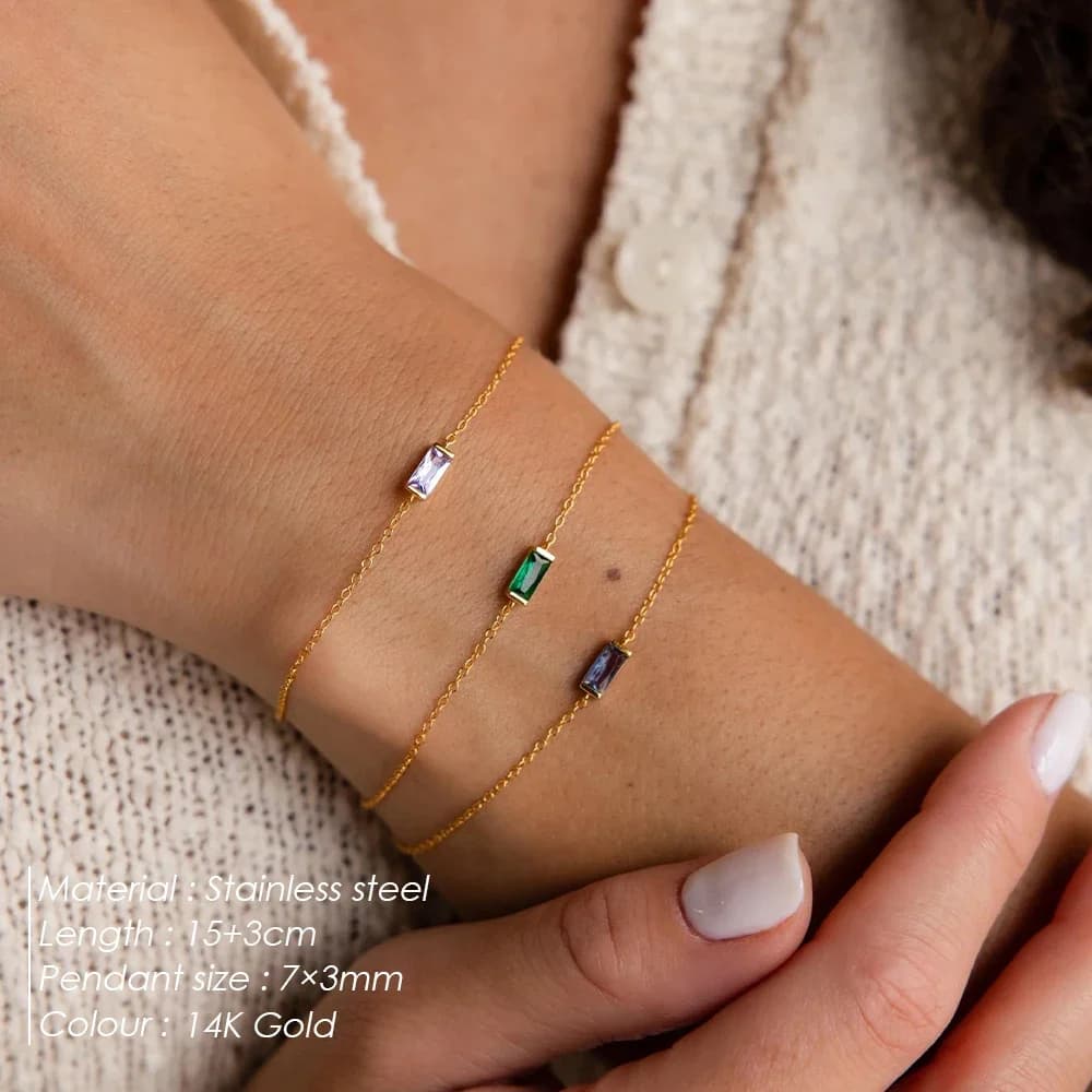 eManco Personalized Minimalist Birthstone Bracelet Stainless Steel PVD Gold Tone Statement Jewelry For Women Daily Wear Birthday Anniversary Holiday Celebration Gift