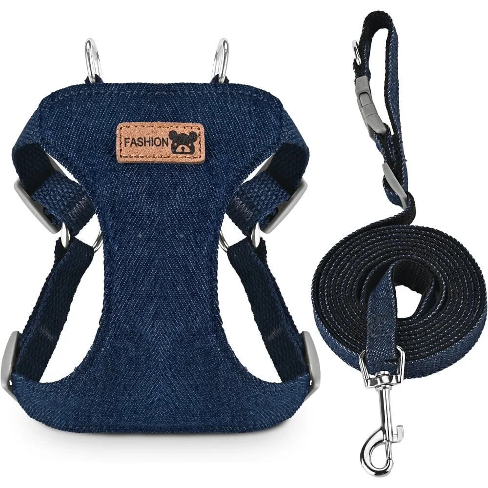 Adjustable Dog Harness Lead Leash Set Breathable Escape Proof Pet Vest Harness Denim Mesh Vest Style Dog Chest Harness Dog