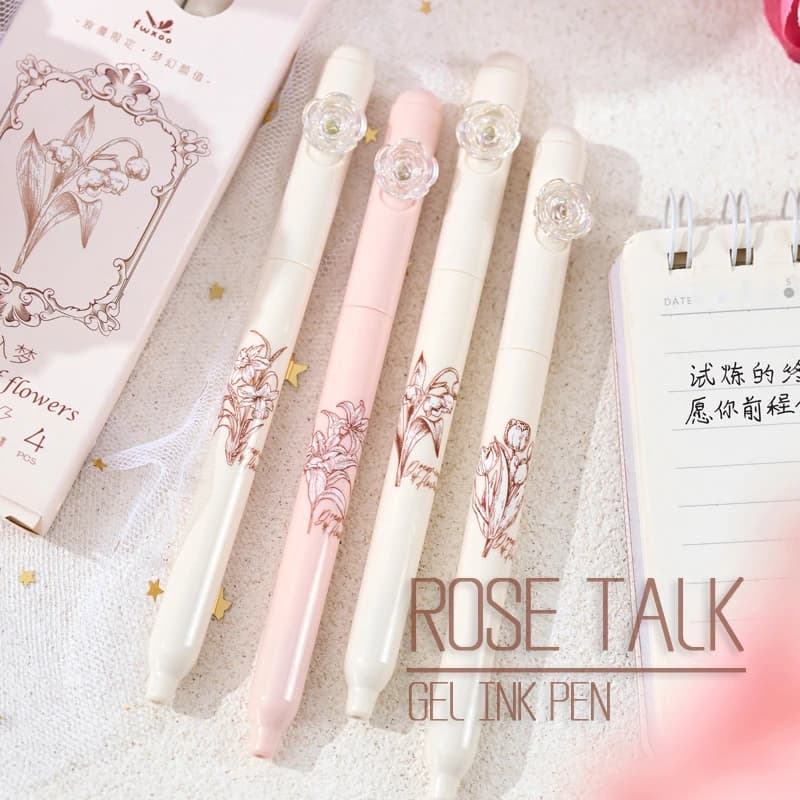 Penna gel romantica con fiore di rosa Ruota creativa Penne a inchiostro gel nero ad asciugatura rapida da 0,5 mm per forniture di cancelleria per scrittura per studenti scolastici