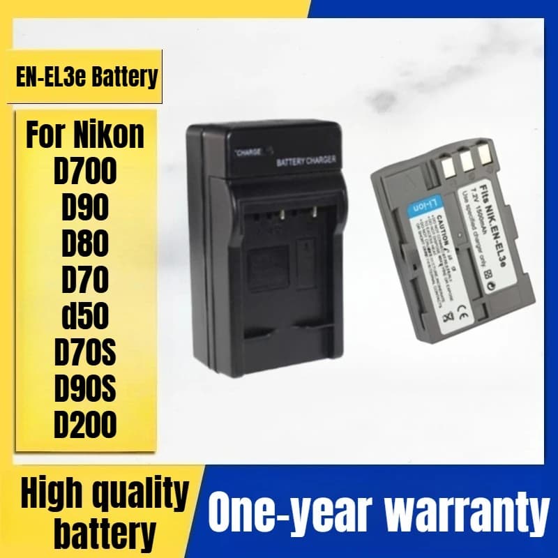 Battery for camera EN-EL3e, charger for digital camera Nikon D700 D90 D80 D70 d50 D70S D90S D200 7.2V 1500mAh