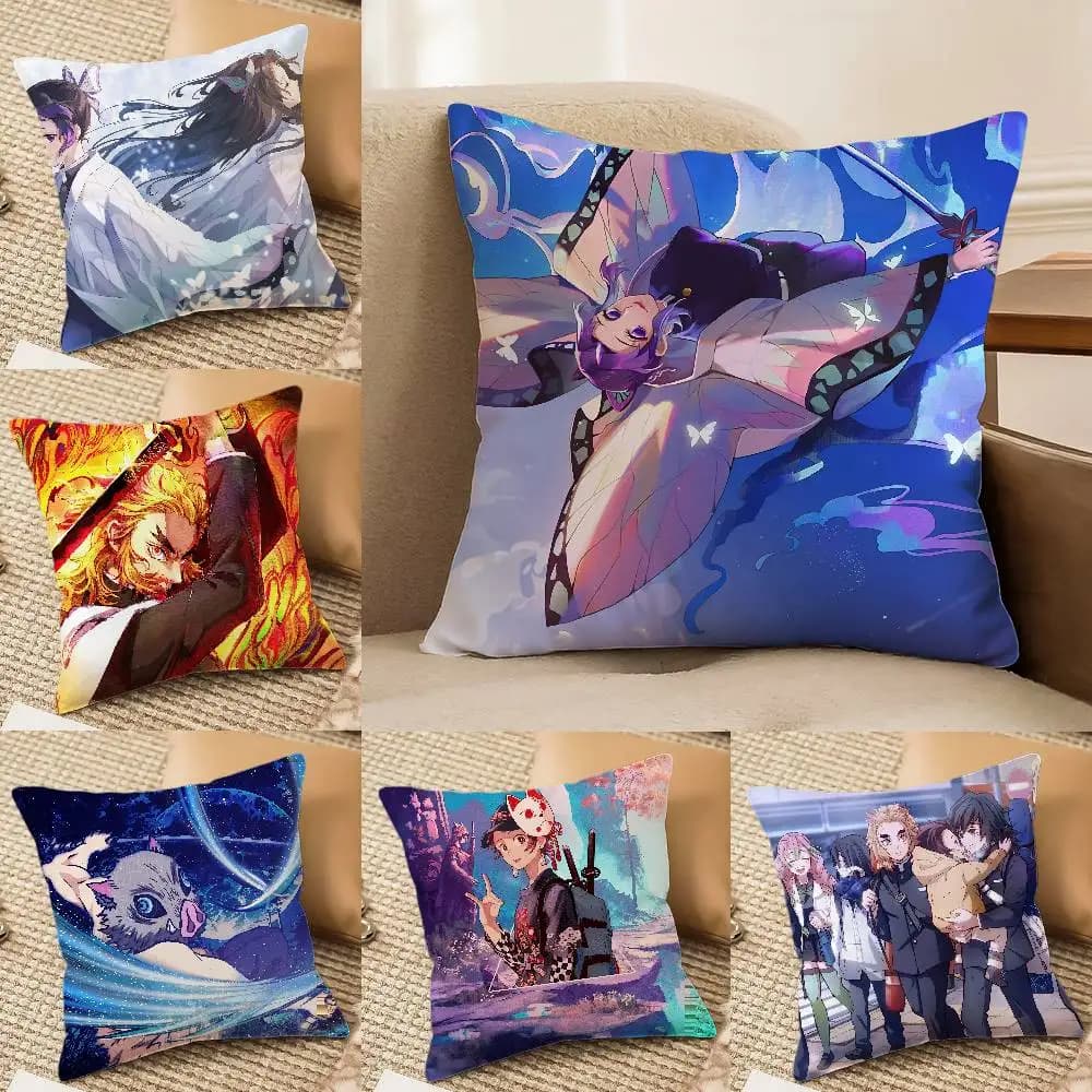 Demon Slayer Beast Breathing Art Anime Plush Pillow Cover Soft Short Plush Cushion Cover For Sofa Bedroom Home Decor Gift