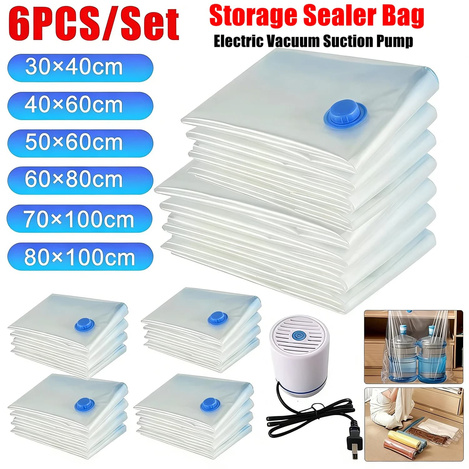 Sacchetti Sottovuoto Riutilizzabili in 7 Misure con Pompa Elettrica, Mini Macchina Sigillatrice Sottovuoto per Organizzare Vestiti