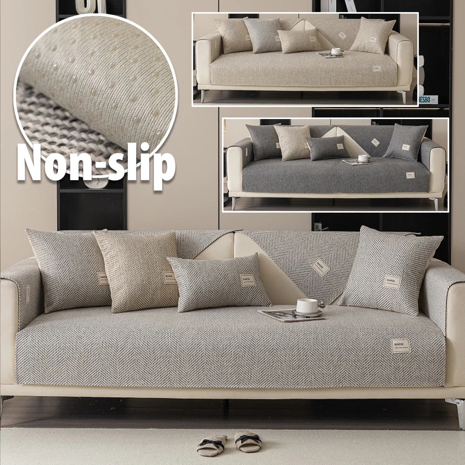 Cotton Linen Sofa Cover All Seasons Living Room Non-slip Sofa Seat Cover Couch Slipcover Pet Friendly Sofa Towel Couch Slipcover