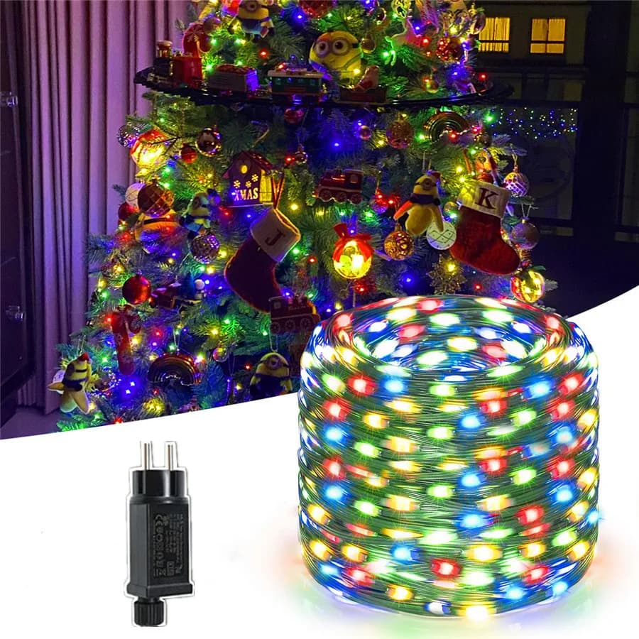 2022 impermeabile LED Green Wire String Lights Outdoor 20/50/100M 8 modalità fata ghirlanda luci per giardino matrimonio decorazioni natalizie
