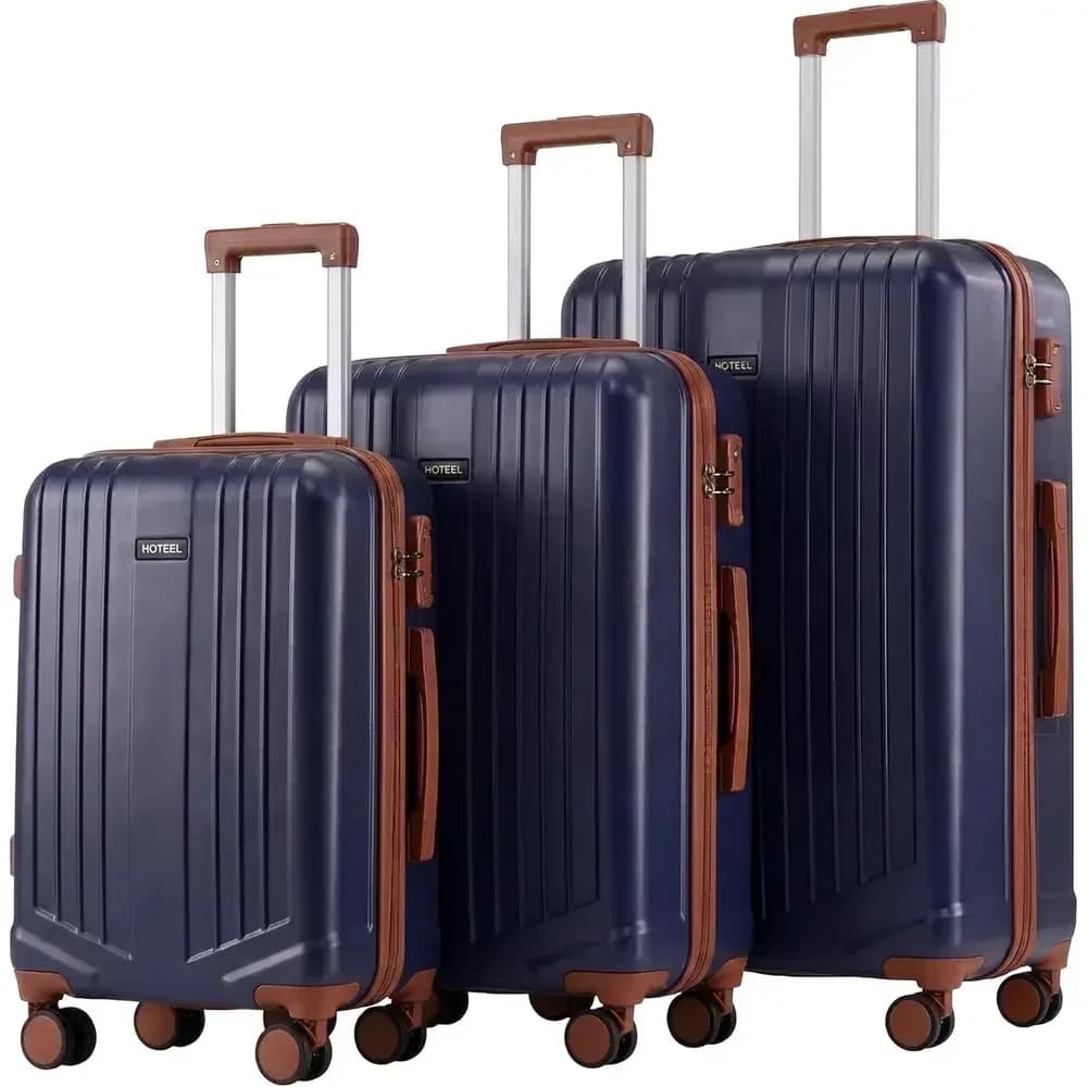 Set di 3 Valigie Girevoli con Serratura TSA, Valigie Leggere in ABS+PC con Guscio Rigido (20in/24in/28in, Blu)