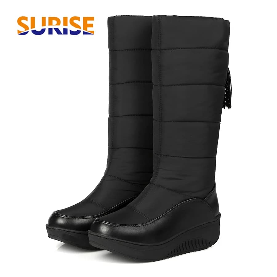 Women's Winter Snow Boots Round Toe Round Toe in Patent Leather Winter Black Brown Nappa Casual High Heel With Wedge Boots Half Pulp