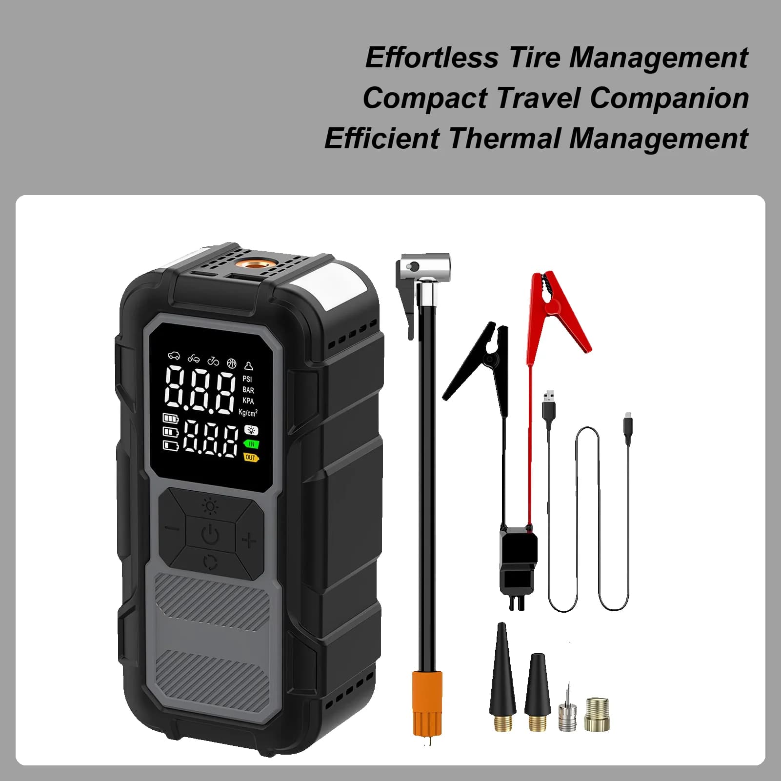 Avviatore di emergenza con compressore d'aria Freddo inverno LED Power Bank Batteria per auto morta Avviatore di emergenza per gonfiare i pneumatici Viaggi lunghi