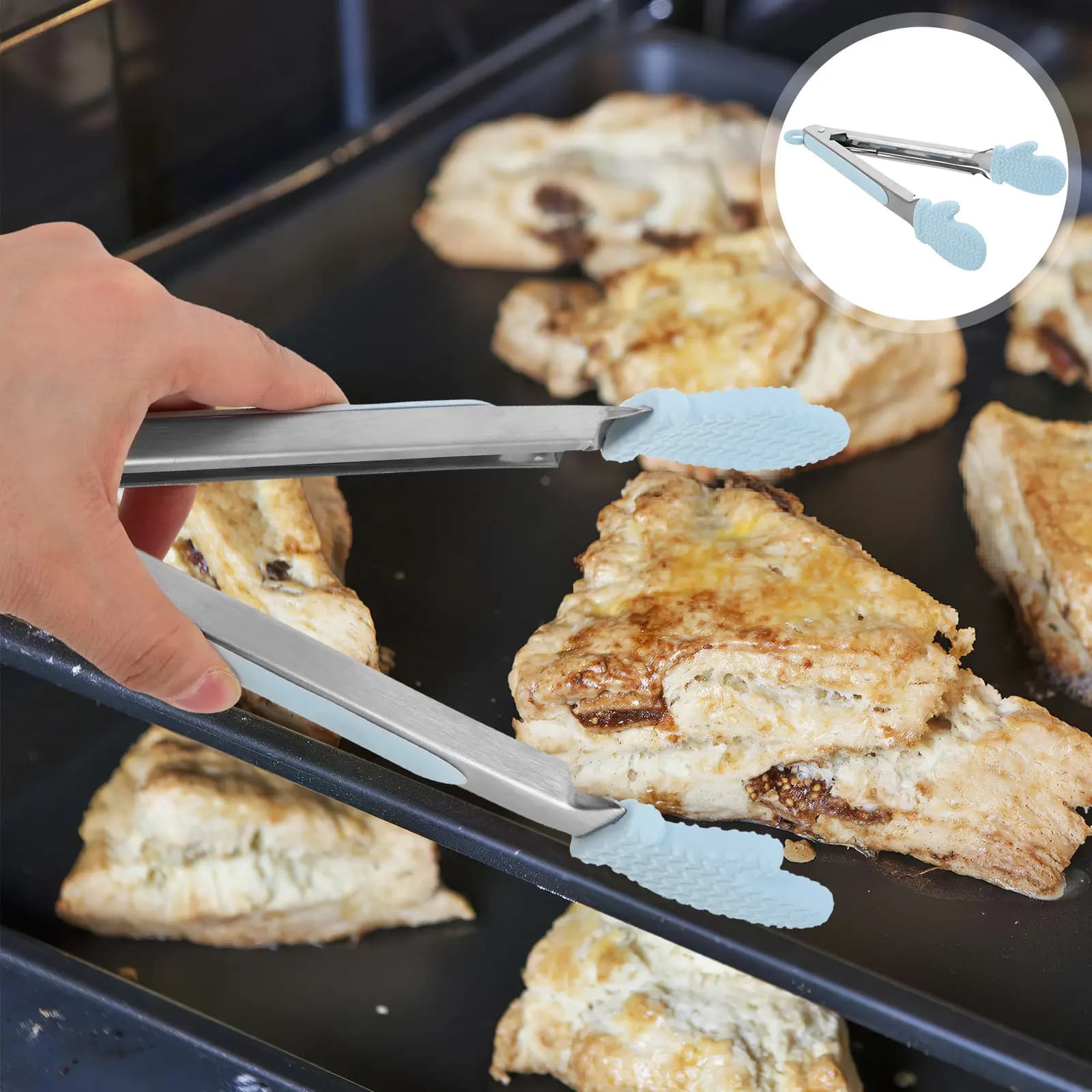 9 Inch Silicone Mini Food Tongs with Locking Mechanism Palm Grip Non-Slip Heat Resistant for Cooking Bbq Grilling Air Fryer