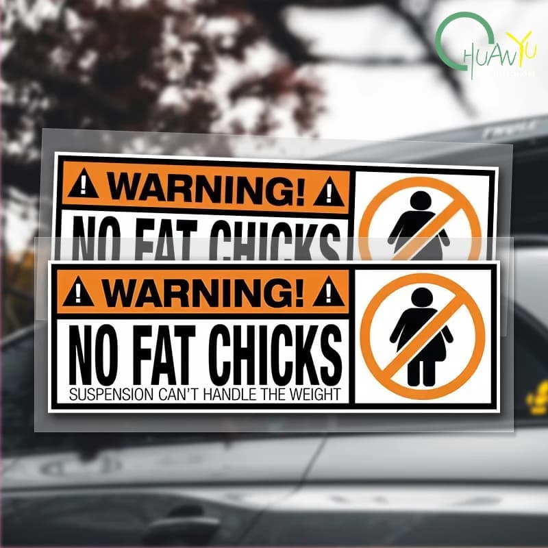 Divertente Adesivo in PVC con Scritta 'WARNING No Fat Chicks', Impermeabile, Adesivi per Auto