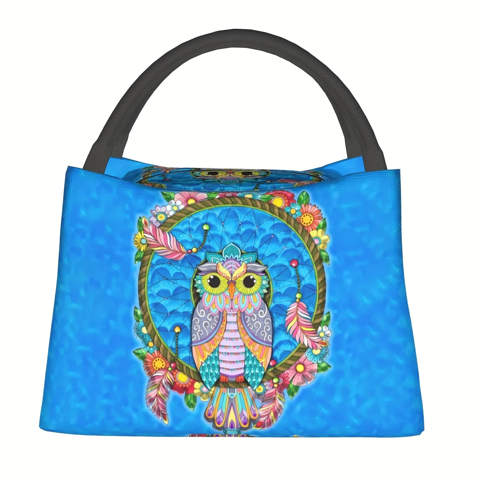 Colorful Owl Dreamcatcher Print Insulated Lunch Bag Portable Reusable Tote for Office Picnic Camping