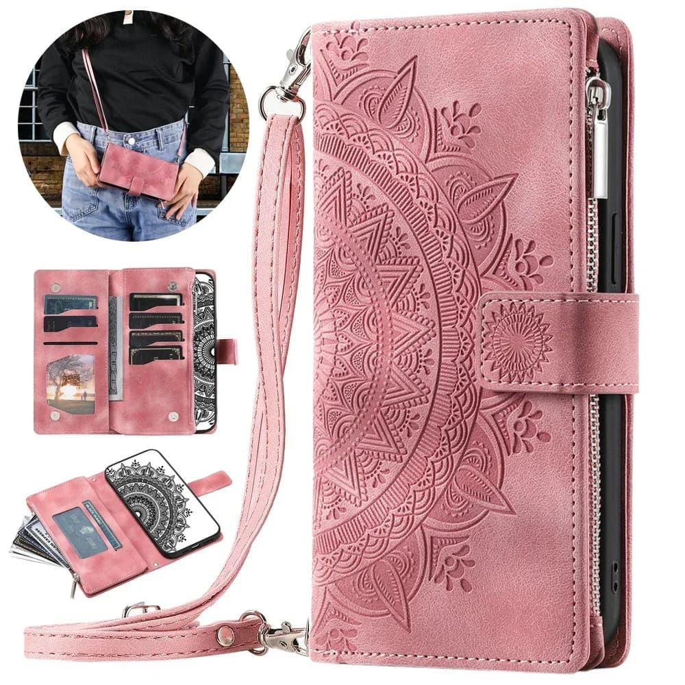 Wallet case for Samsung A52S A73 A53 A13 4G 5G luxury zipper shoulder bag for Samsung Galaxy A23 A33 A52 Flip Cover