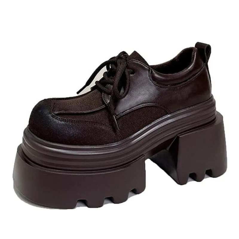 Fashion 9CM High Leather Shoes with Women's Platform New 2026 Autumn Chunky Sneakers Mocassini Stringed Women's Walking Shoes